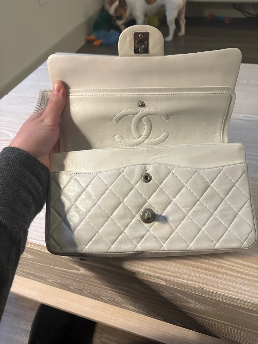 CHANEL White Quilted Lambskin Classic Flap Medium